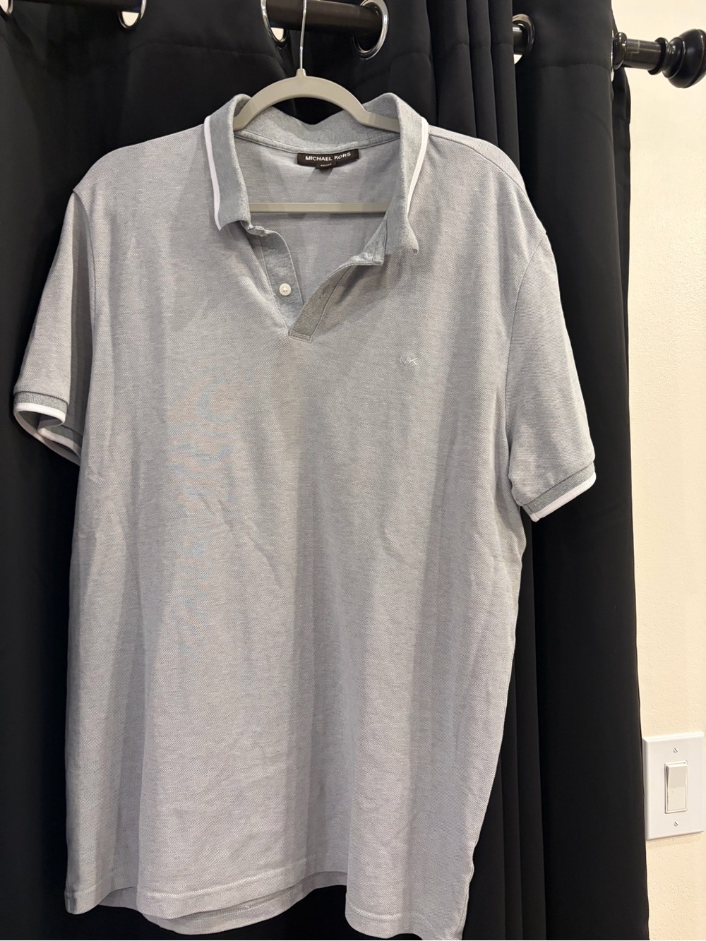 Michael Kors Heather Gray Polo Shirt White Trim Embroidered Logo Men’s XL